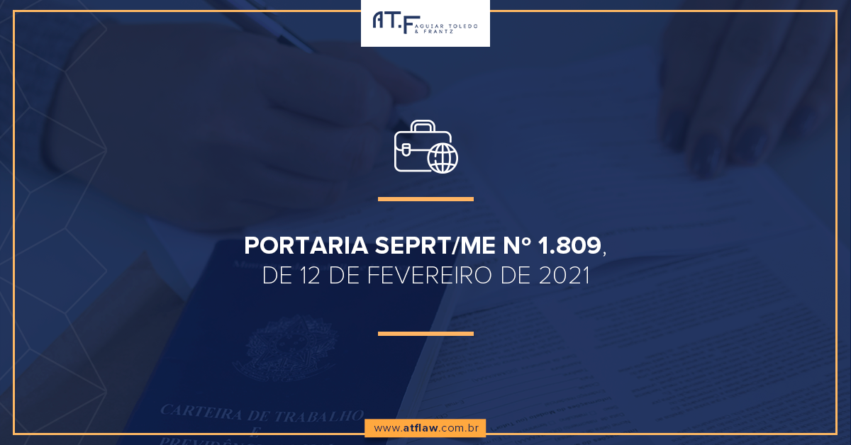 PORTARIA SEPRT/ME Nº 1.809, DE 12 DE FEVEREIRO DE 2021